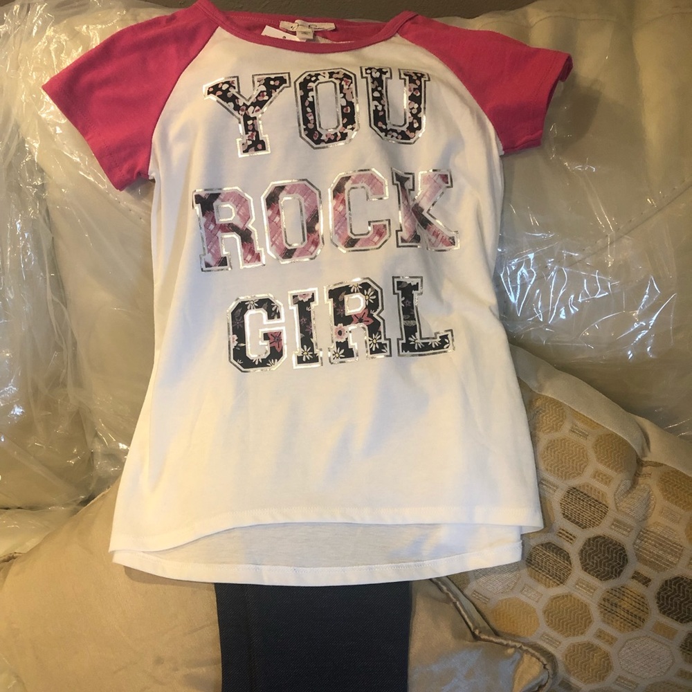 (SOLD) Girls cute top with jean type stretch pants